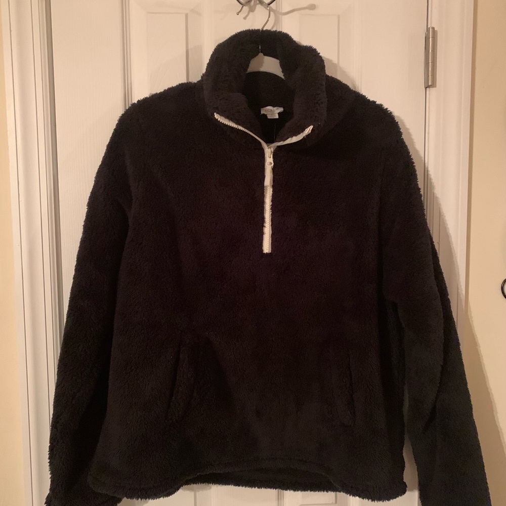J. Crew Factory Women’s soft teddy pullover - Black, Size Large
